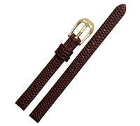BAHDB Lizard print cowhide leather watchband for ladies replacement watch white red Ultra-thin strap 6 8 10 12 14 16mm(Brown gold buckle,16mm)