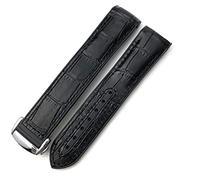 BAHDB Rubber Nylon Leather Watchband 20mm 22mm 19 21mm For Omega Seamaster GMT Planet Ocean Diver 300 Orange Silicone Watch Strap(Black leather,20mm)