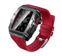 BAHDB Slicone Watch Strap Metal Stainless Steel Protective Shell One-piece Case，For Apple Watch 9 8 7 Band 45mm 6 5 4 SE 44mm Band Upgrade Replace Accessories(Red,45mm)