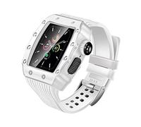 BAHDB Slicone Watch Strap Metal Stainless Steel Protective Shell One-piece Case，For Apple Watch 9 8 7 Band 45mm 6 5 4 SE 44mm Band Upgrade Replace Accessories(White,44mm)