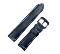 BAHDB Vintage Italian Waxed Leather Watch Band Bracelet 18mm 20mm 22mm 24mm Strap Wrist Accessories(Blue Blk,20mm)