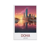 BaHeLs Doha Qatar Vintage Travel Posters Sunset 08x12inch(20x30cm) Canvas Wall Art Print Painting for Wall Decor Living Room Bedroom