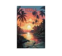BaHeLs Kerala India Sunset Vintage Travel Poster Landscape 08x12inch(20x30cm) Canvas Wall Art Print Painting for Wall Decor Living Room Bedroom