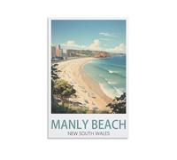 BaHeLs Manly Beach New South Wales Vintage Travel Poster 12x18inch(30x45cm) Canvas Wall Art Print Painting for Wall Decor Living Room Bedroom
