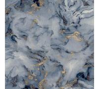 Bahia Marble Navy Wallpaper - Metallic Gold Silver Effect - Modern Contemporary Feature Wall