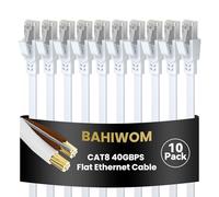 BAHIWOM Cat8 Ethernet Cable - 0.25m (10 Pack), 40Gbit/s, Flat Internet Cable for Router, PC, Laptop - White