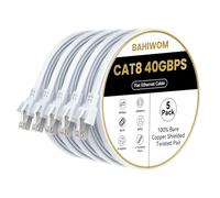 BAHIWOM Cat8 Ethernet Cable - 0.25m (5 Pack), 40 Gbit/s 2000 MHz LAN Network Cable, Compatible with Router, PC, Laptop - White