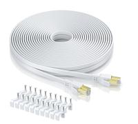 BAHIWOM Cat8 Ethernet Cable 20M with Clips,Flat HighSpeed 40Gbps RJ45 White | Shielded STP Gigabit Lan Internet Cable with Gold-plated Connectors Perfect for Router,Modem,PC,Laptop,Smart TV
