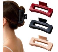 BAHME Pack of 3 Women's Hair Clips, Square Claw Clips, Elastic Hair Clips, 8.5 cm Medium Hair Clips, Non-Slip and Fashionable, Clips for Work, Leisure and Festivals (Black + Coffee + Red Wine)
