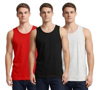 Bahob® New Mens Vest Multi Pack Lot Basic Regular Fitted Cotton Tank Top Athletic Soft Assorted Pack of 3 (UK, Alpha, XL, 3XL, Regular, Regular, 3 Pack Black Skin Red)