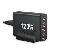 BAHOND 120W GaN III 6 Ports Fast Charging Station Hub Block Portable Wall PD Charger Power Adapter, 65W Port for MacBook Pro/Air, iPhone 15 14 13 12 11, Galaxy S24 S23 S22