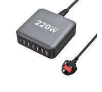 BAHOND 220W GaN III 6 Ports USB C Fast Charging Station Hub Block Portable Wall PD Charger Power Adapter With 4 USB-C + 2 USB-A, 100W Port for MacBook Pro/Air, iPhone 15 14 13 12 11, Galaxy S24 S23