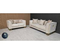 Bahrain Champagne Velvet 3 And 2 Seater Sofa Gold Accent Detailling