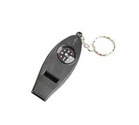 Bai42Ylou 4 In 1 Mini Pocket Thermometer Whistle Hiking, Multi Usage Emergency Whistle, Compass, Magnifier, Keychain Practical Emergency Survival Tool Hiking Compass for Outdoor Black