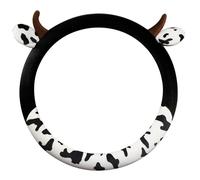 Bai42Ylou Cow Print Steering Wheel Cover, 14.5 to 15 Inch Anti Slip Plush Steering Wheel Cover Car Accessory for Women Black