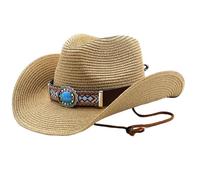 Bai42Ylou Cowboy Hat Men Women Straw Cowgirl Sun Cowgirl Hat Vintage Nationality Style Roll up Summer Beach Cowboy Women Straw for Summer Khaki