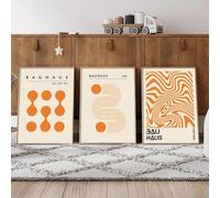 Baibexing 3Pcs Abstract Orange Bauhaus Art Poster Print Canvas Painting Minimalist Geometric Exhibition Wall Art Home Decor 40X60Cmx3Pcs Unframed