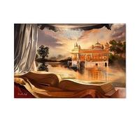 Baibexing Abstract Art Canvas Painting Punjab Landscape Posters Golden Temple Bible River Pictures Print Wall Art Living Room Home Decor 60X90Cm Unframed