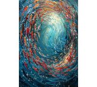 Baibexing Abstract Blue School Of Fish Canvas Painting Texture Underwater World Fish School Wall Art Posters Prints Home Decor A5 21X30Cm Unframed
