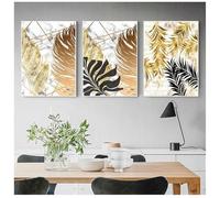 Baibexing Abstract Gold Tropical Leaf Corridor Canvas Paintings Wall Art Posters And Prints Pictures For Living Room Home Decor 40X60Cmx3Pcs Unframed