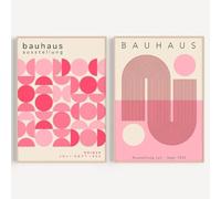 Baibexing Abstract Pink Bauhaus Geometric Canvas Painting Poster And Prints Wall Art Picture For Living Room Home Decor 21X30Cmx2Pcs Unframed