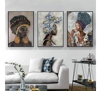 Baibexing African Woman Poster And Print Retro Abstract Figure Canvas Painting Wall Art Picture For Living Room Home Decor 60X80Cmx3Pcs Unframed