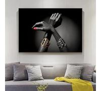 Baibexing African Women Hand Gesture Jewelry Canvas Painting Posters And Prints Wall Art Pictures For Living Room Home Decoration A3 40X50Cm Unframed