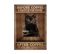 Baibexing Animal Cat Before Coffee:I Hate Everyone Wall Art Canvas Painting Retro Poster And Prints Room Bedroom Home Decoration 40X50Cm Unframed