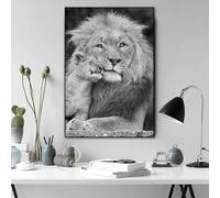 Baibexing Black And White African Wild Lion Family Animals Canvas Painting Poster Prints Wall Art Pictures For Living Room Home Decor A3 60X90Cm Unframed