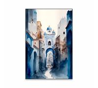 Baibexing Blue Moroccan Door Art Poster Landscape Print Boho Canvas Painting Watercolor Nature Art Canvas Prints Islamic Minimalist Decor A3 60X90Cm Sin Marco