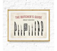 Baibexing Canvas Painting Meat Knives The Butcher'S Guide Posters Prints Butcher Shop Wall Art Butcher Diagram Kitchen Picture Wall Decor 40X50Cm Unframed