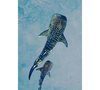 Baibexing Cartoon Humpback Whale Canvas Painting Underwater Waves Boat Blue Whale Dream Fantasy Poster Prints Living Room Home Decor A3 60X90Cm Unframed