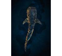 Baibexing Cartoon Humpback Whale Canvas Painting Underwater Waves Boat Blue Whale Dream Fantasy Poster Prints Living Room Home Decor A20 60X90Cm Unframed