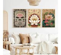 Baibexing Classic Flowers Pink Lotus Art Retro Posters Prints Canvas Painting Wall Art Picture Living Room Home Decor 50X70Cmx3Pcs Unframed