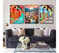 Baibexing Colombia Travel Poster South America Wall Art Colombia Prints Colorful Travel City Landscape Canvas Painting Home Decoration A 30X40Cmx3Pcs Unframed