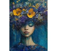 Baibexing Colorful Gold Foil Mystical Floral Woman Canvas Painting Modern Wall Art Character Posters Prints Living Room Home Decor A22 40X50Cm Unframed