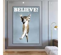 Baibexing Cute Cat Poster Believe Cat Vintage Art Print Modern Motivational Canvas Painting Living Room Kids Room Wall Art Decoration 30X40Cm Sin Marco