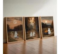 Baibexing Cute Pumpkins And Ghosts Autumn Canvas Painting Posters Prints Couple Ghost Love Halloween Wall Art Picture For Living Room Home Decor 50X70Cmx3Pcs Unframed