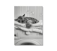 Baibexing Cute Tiger In Washing Machine Poster Laundry Room Decor Picture Funny Laundry Wall Art Utility Room Print Canvas Painting 30X40Cm Unframed