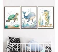 Baibexing Cute Whale Sea Horse Turtle Wall Art Posters And Prints Nordic Nursery Canvas Painting Picture Baby Kids Room Decor 40X60Cmx3Pcs Unframed