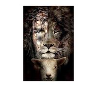 Baibexing Jesus Lion Lamb Painting Abstract Christian Wall Art Canvas Poster Print Religious Picture Living Room Bedroom Home Decor 50X70Cm Unframed