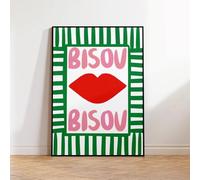 Baibexing Maximalist Eclectic Pink French Quotes Bisou Bisou Bonjour Bonne Nuit Wall Art Canvas Painting Posters Living Room Home Decor A1 60X90Cm Unframed