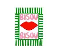 Baibexing Maximalist Eclectic Pink French Quotes Bisou Bisou Bonjour Bonne Nuit Wall Art Canvas Painting Posters Living Room Home Decor A1 30X40Cm Unframed