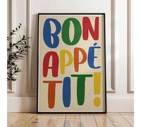 Baibexing Mid-Century Bon Appetit Kitchen Canvas Painting Poster Prints French Quotation Wall Art For Living Rooms Home Decor A6 30X40Cm Unframed