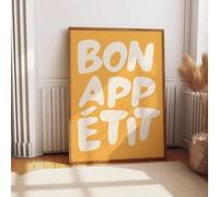 Baibexing Mid-Century Bon Appetit Kitchen Canvas Painting Poster Prints French Quotation Wall Art For Living Rooms Home Decor A3 30X40Cm Unframed