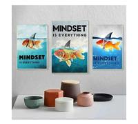 Baibexing Mindset Is Everything Shark Fish Pictures Motivational Poster Prints Wall Art Canvas Painting For Living Room Home Decor 60X80Cmx3Pcs Unframed