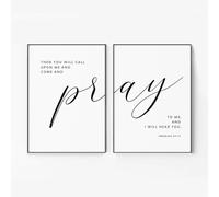 Baibexing Modern Black Jeremiah 29:12 Pray To Me Bible Verse Scripture Church Wall Art Canvas Painting Posters For Living Room Home Decor 21X30Cmx2Pcs Unframed