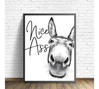 Baibexing Nice Ass Quote Funny Sign Vintage Donkey Poster Black White Wall Art Pictures Canvas Painting Prints For Toilet Bathroom Decor 50X70Cm Unframed
