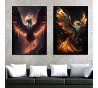 Baibexing Phoenix From The Ashes Abstract Posters And Prints Canvas Painting Wall Art Phoenix Nirvana Pictures For Living Room Home Decor 60X80Cmx2Pcs Unframed