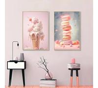 Baibexing Pink Food Ice Cream Canvas Painting Poster Print Wall Art Picture Girls Room Nursery Home Decor 60X80Cmx2Pcs Unframed